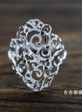 镂空招财钩s925纯银潮女ol戒指