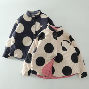 冬季 文艺复古大圆点夹棉两面穿保暖棉衣女宽松百搭棉服外套 新款