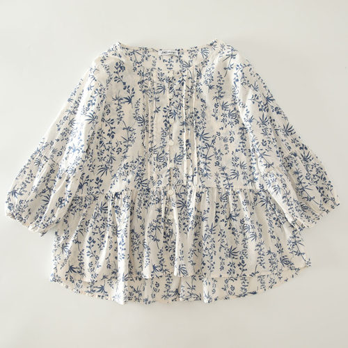 小清新树叶印花薄棉七分袖衬衫