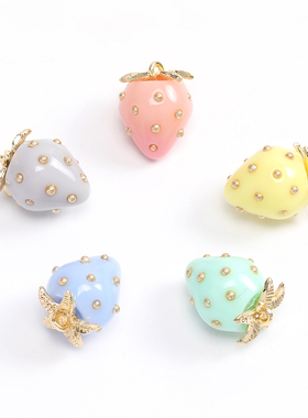 日本进口原创马卡龙色草莓吊坠 ins爆款 树脂日系DIY手作饰品配件