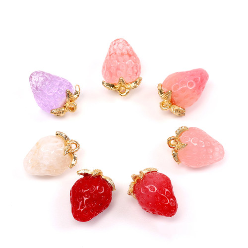 日本进口红色果冻草莓树脂吊坠