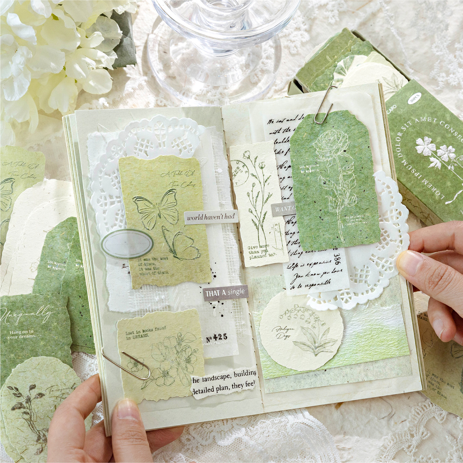 30张凸版浮雕便签贴纸轻复古文艺植物花草手帐diy装饰素材背景贴