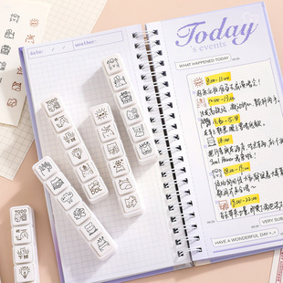 可爱小猫六联印章简约线条猫咪心情手帐日常生活记录按压打卡印章