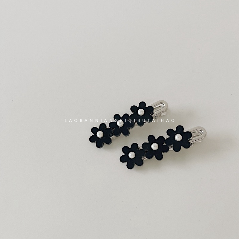 可可黑白花朵甜美风刘海夹