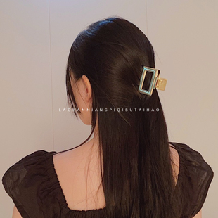 高马尾辅助顶夹金银亮色长方形金属抓夹后脑勺鲨鱼夹简约发饰7647