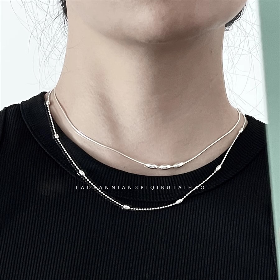 百搭款！小众设计蛇骨链橄榄珠双层叠戴项链女高级设计感气质简约