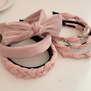 仙女粉合集！超嗲温柔蝴蝶结珍珠宽边发箍圈圈发卡褶皱发饰15498