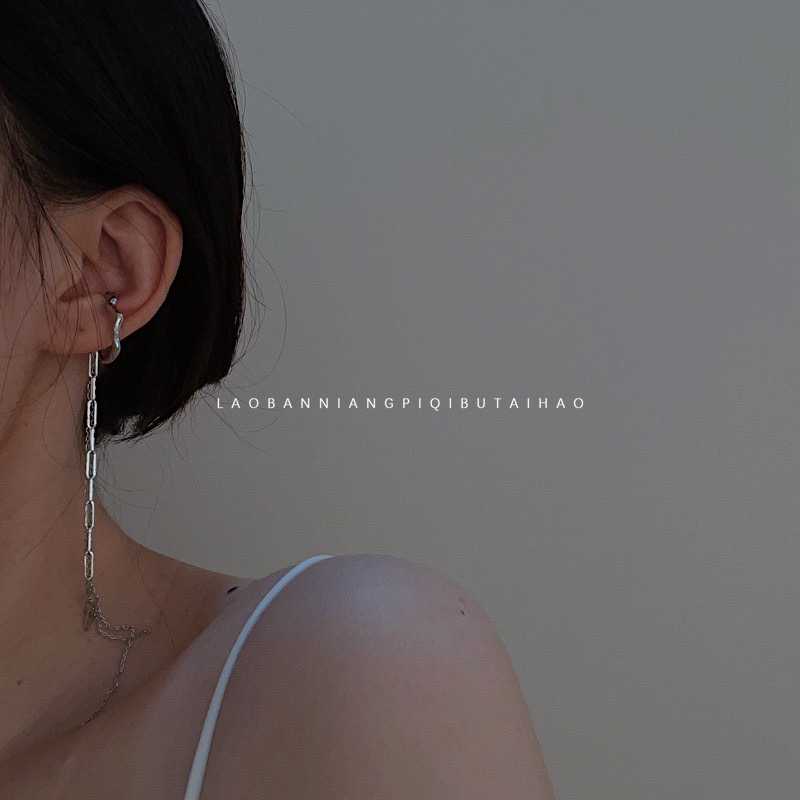 好看超长显脸瘦金属流苏链条耳夹