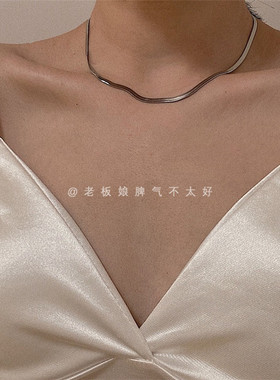 时尚博主人手一条！！扁蛇骨链钛钢不褪色锁骨链简约项链女 6679