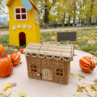 手工编织藤编手提篮子礼盒包装实用公司商务秋日拍照道具小房子