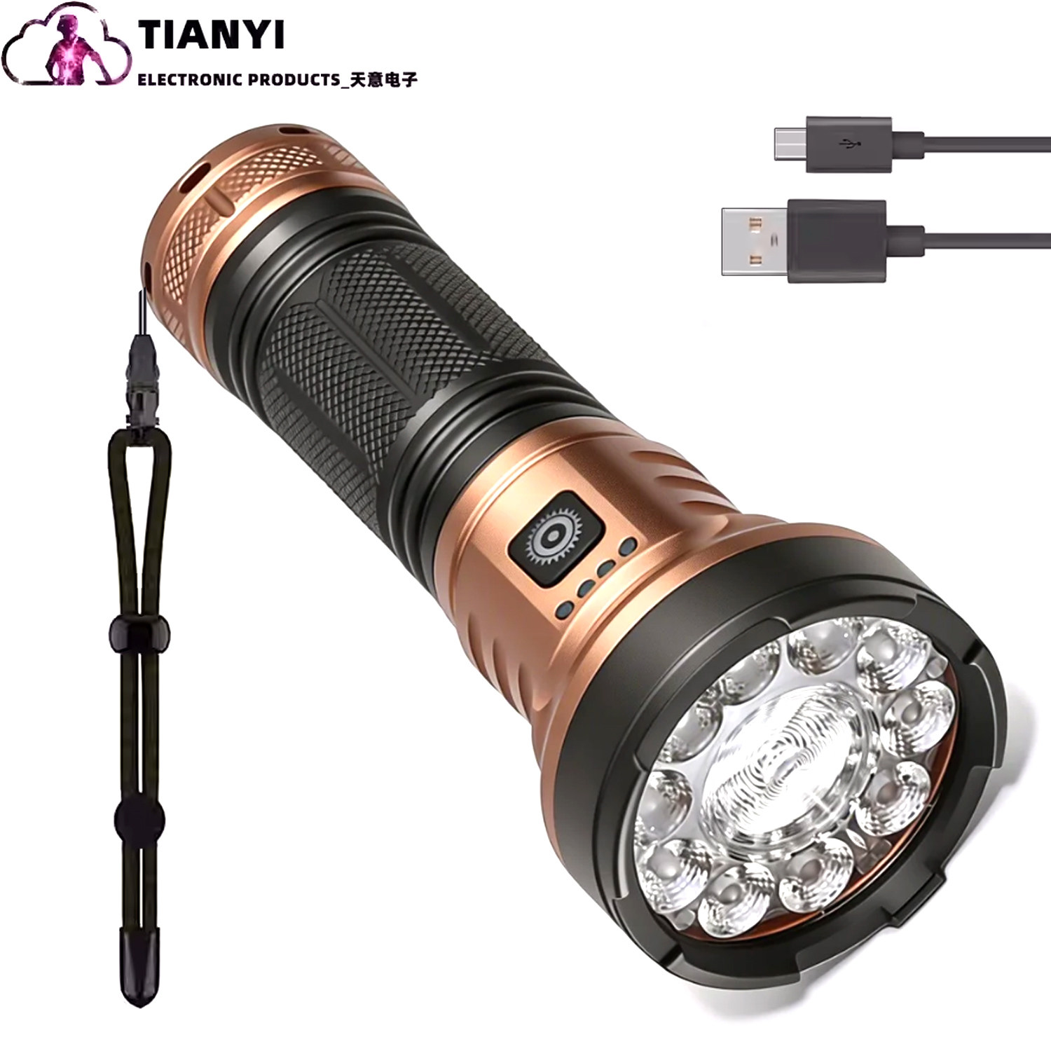 11LED超亮定焦铝合金白光手电筒 USB手提便携式照明灯 TYPE-C充电