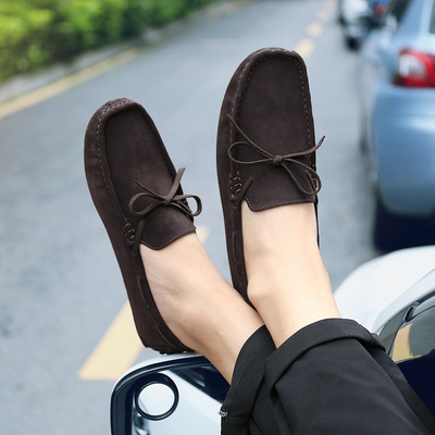 豆豆鞋男真皮磨砂透气休闲皮鞋