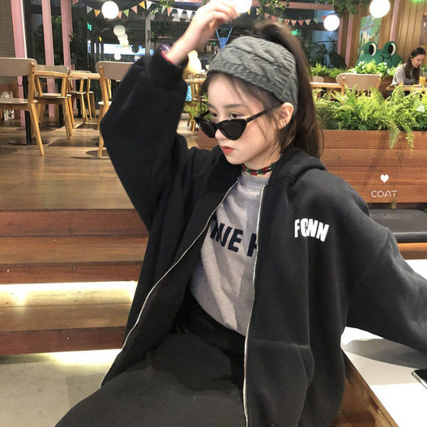 2021秋冬装加绒加厚开衫卫衣女韩版ins连帽拉链外套一件