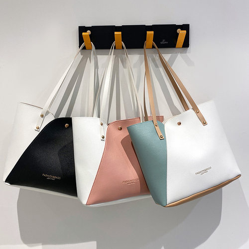 包包女2021新款烫金撞色手提单肩小购物袋休闲大容量Women's bag