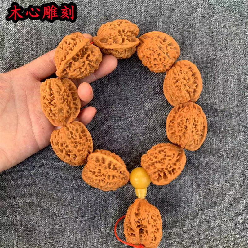 文玩核桃手玩批发麒麟纹官帽核桃原色盘完手把件男士古玩核桃手串