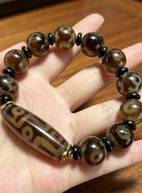 西藏渗透圆珠三眼九眼天珠玛瑙手链亮光仿古天珠玉石手串手串佛珠