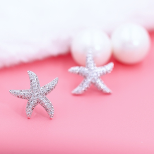 925纯银针双面大气海星珍珠耳钉女下一站别离明星同款 防过敏耳环