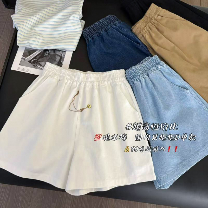 @主推跑量款！2025夏季新款文艺气质松紧高腰休闲洗水棉短裤女