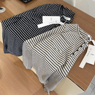 @秋季来临！品质~韩版百搭休闲显瘦圆领长袖打底条纹体恤女