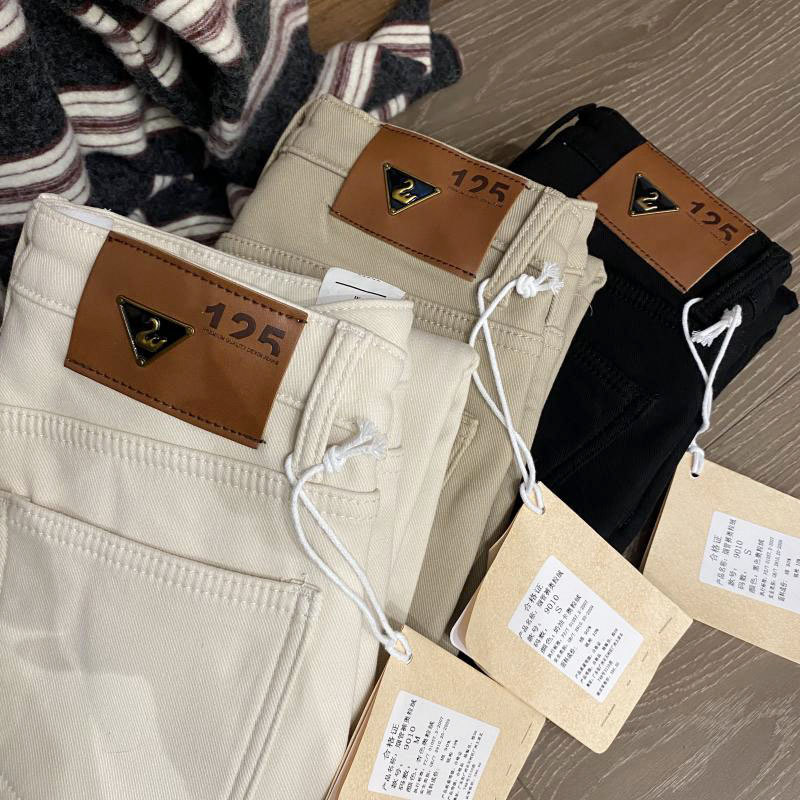 @秋冬奥粒绒很保暖！十三行品质货~韩版高腰显瘦通勤烟管牛仔裤女