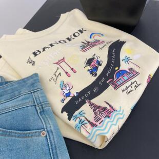 @夏日爱心杏色上衣！泰国小众背后图案印花设计宽松大版T恤女上衣