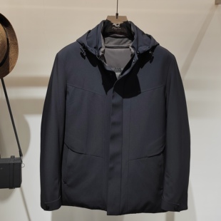 高端尼克服鹅绒服男装獭兔毛内胆加厚羽绒服羊毛填充中老年保暖男