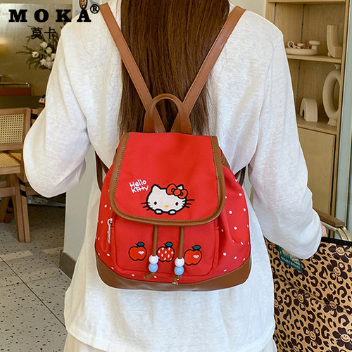 可爱Kitty猫红色双肩包女高颜值