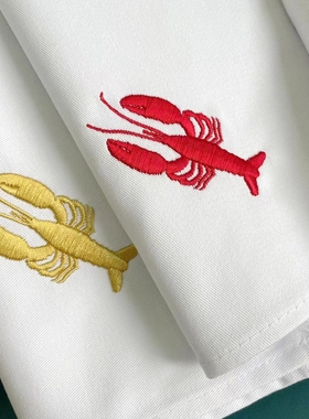 纯棉餐巾 Lobster 野餐西餐布置 法式风情 红色龙虾图案