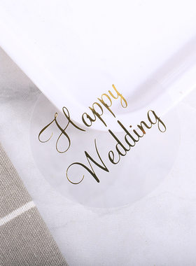 Happy wedding 透明烫金字贴纸结婚婚礼快乐60枚透明烫金贴纸6CM