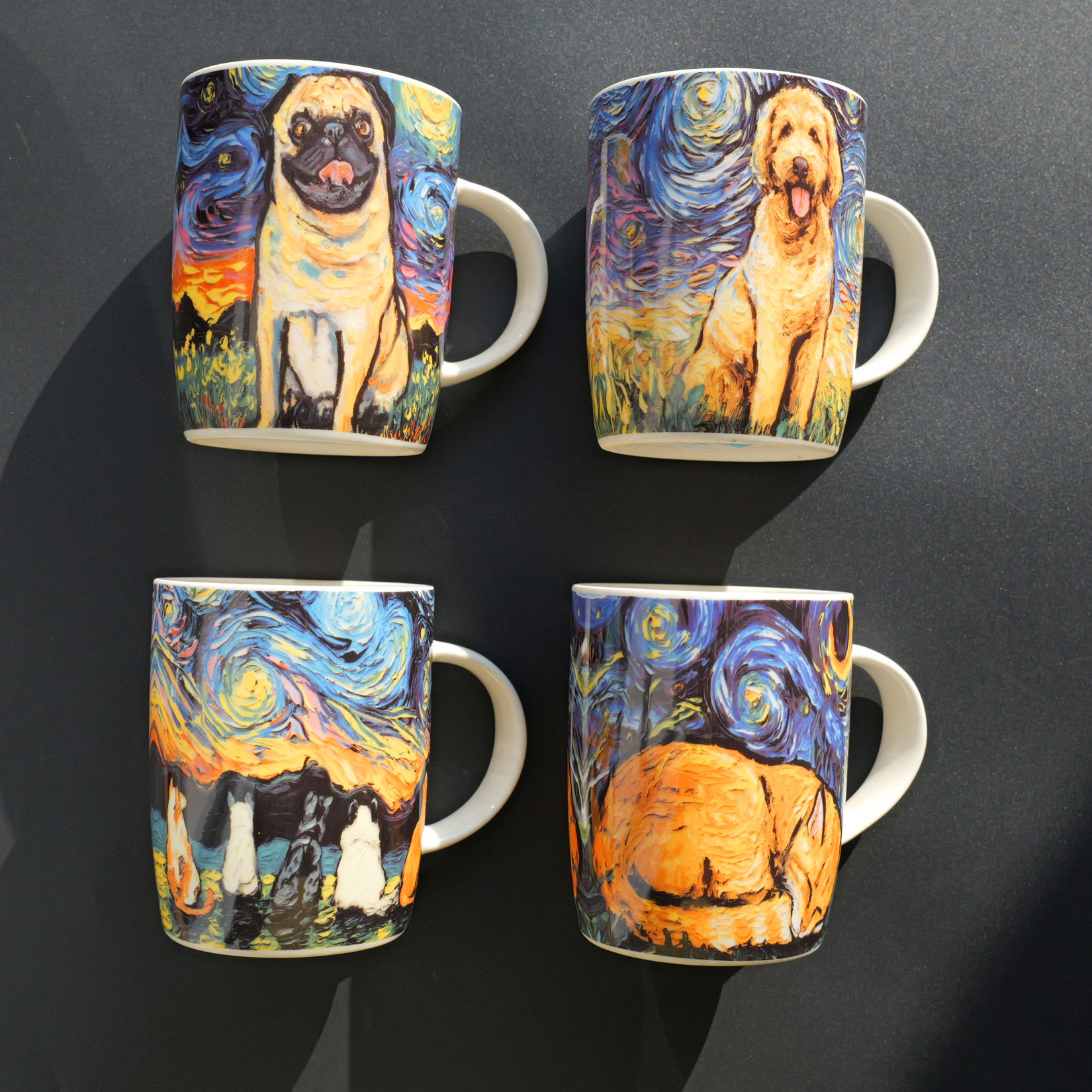 欧单跨境陶瓷杯水杯牛奶咖啡杯艺术宠物猫咪狗狗450ml马克杯