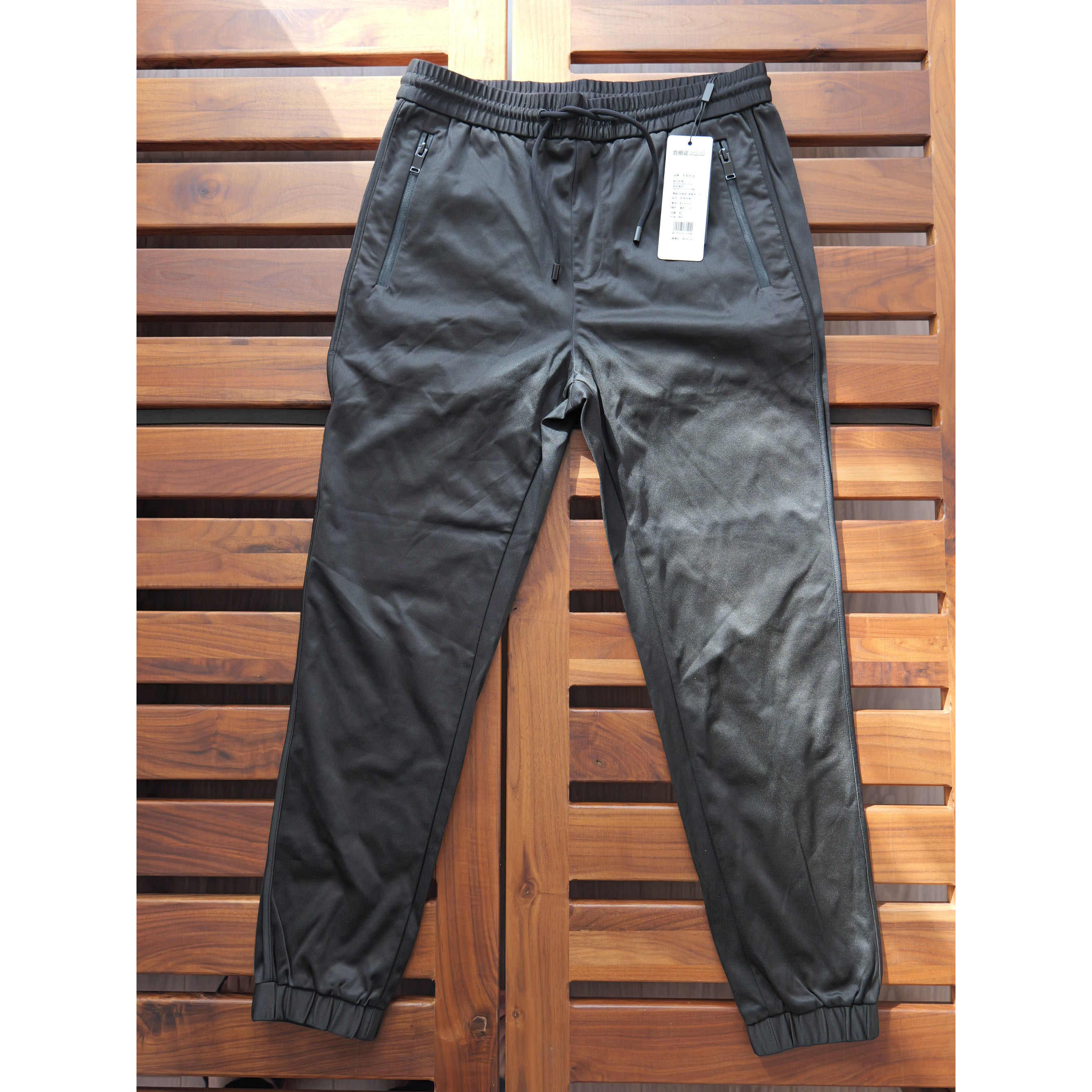 内销春秋男裤运动休闲裤修身款收小腿小码纯色裤子黑色长裤抽绳