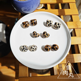 復(fù)古時(shí)尚 S925銀針韓版 圓形方形愛(ài)心五角星幾何形咖色豹紋耳釘耳飾