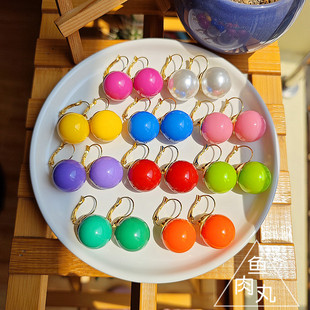 多巴胺彩色糖果色20mm甜美可爱时尚大圆珠子球球耳钩耳坠耳环耳扣
