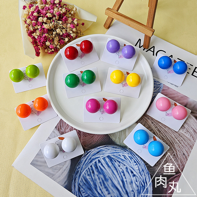 18K镀真金多巴胺彩色大圆珠耳钉