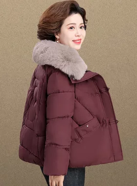 加厚大毛领保暖减龄妈妈棉服