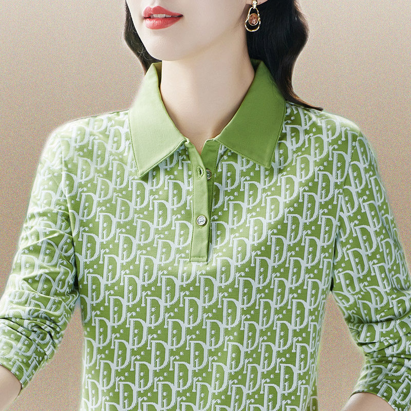 长袖t恤女春秋2026新款洋气妈妈polo衫宽松百搭打底上衣翻领大码