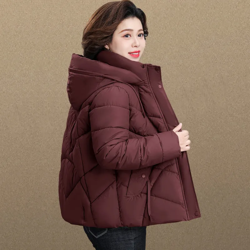 妈妈装短款加厚保暖连帽棉服