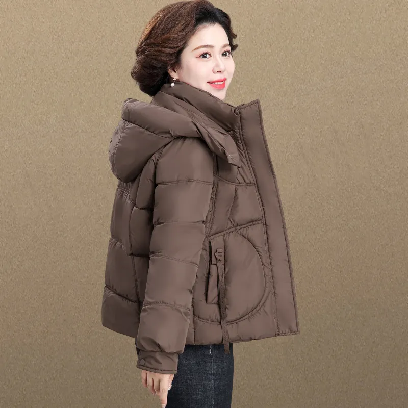 妈妈装加厚短款连帽保暖棉服大码