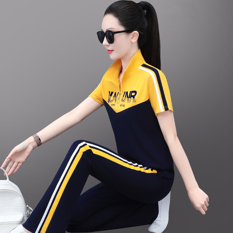 跑步休闲运动套装女夏季薄款2025新款冰丝宽松大码妈妈休闲两件套