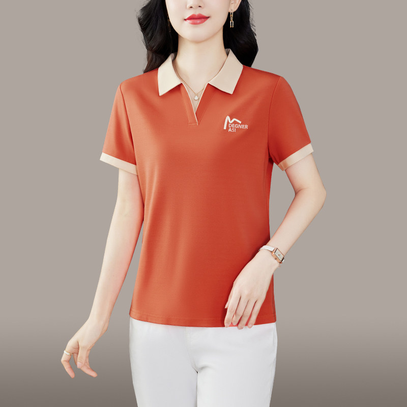 翻领短袖t恤女Polo衫夏装中老年女装宽松显瘦大码有领上衣妈妈装T