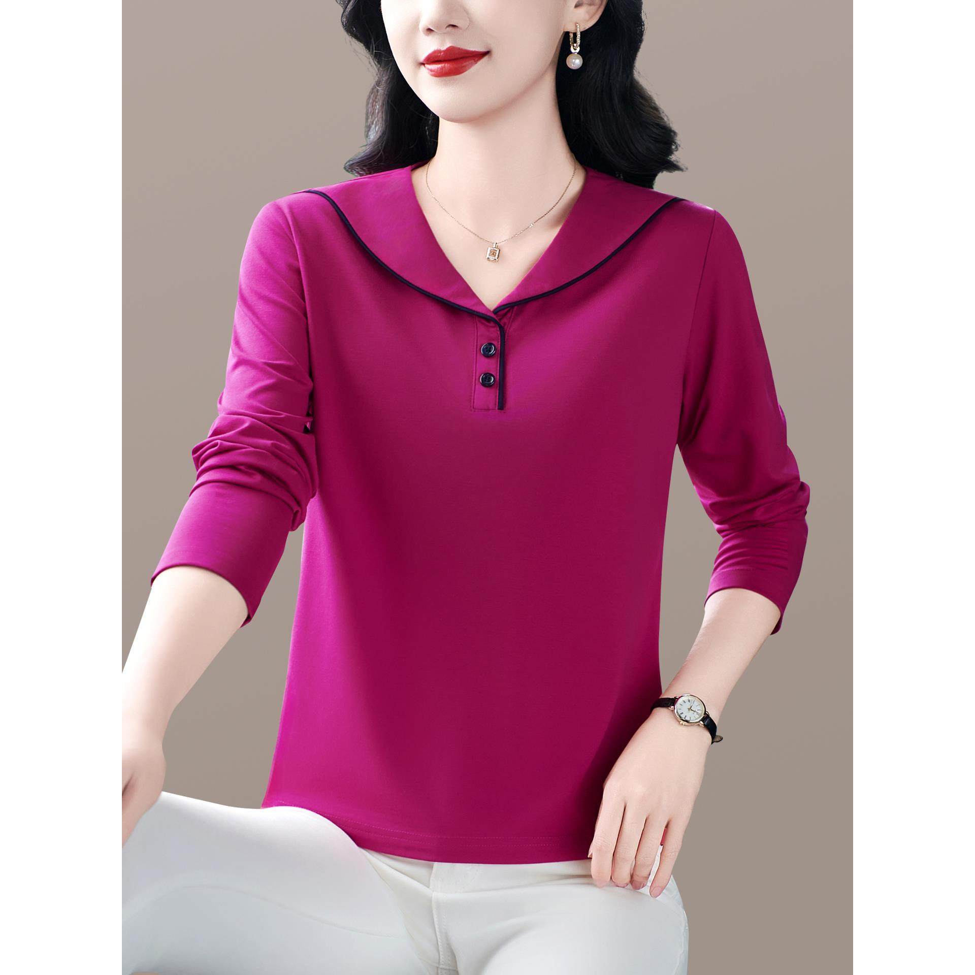 高级感长袖女春秋2026新款妈妈海军领t恤时尚宽松洋气休闲上衣薄