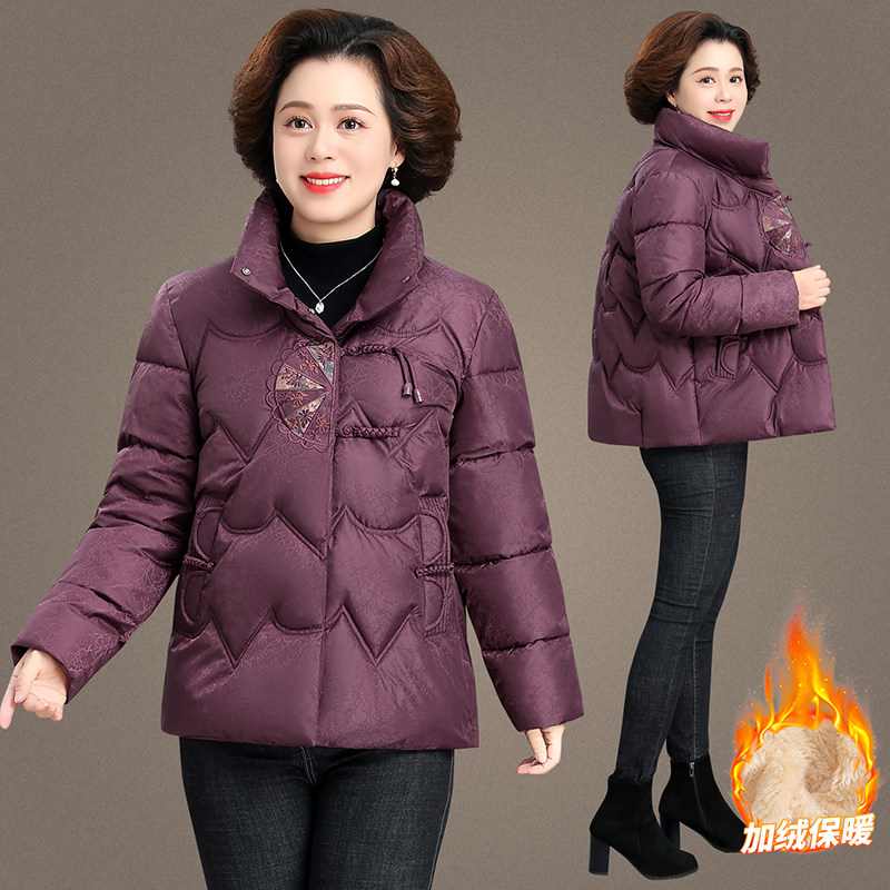 中国风妈妈加绒加厚刺绣棉服