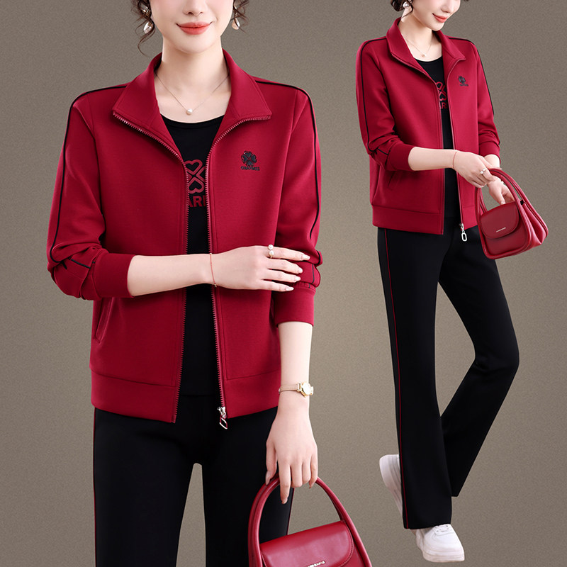 2026春季新款运动风立领拉链三件套女装显瘦洋气休闲套装