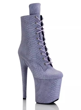 IDEAL MA 新款蛇纹紫高跟时装靴20厘米舞台钢管舞短靴订制高跟鞋