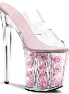 性感超高跟鞋20CM夜店凉拖鞋透明水晶鞋公主玫瑰花17cm婚纱拍照鞋