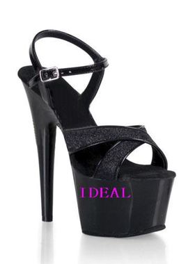 真皮垫模特走秀鞋15/17公分细跟黑色凉鞋夜店性感防水台超高跟鞋