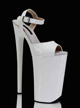 2６厘米超高跟钢管舞鞋欧美时尚白色漆皮模特舞台走秀表演凉鞋