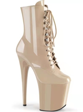 性感夜店钢管舞靴短靴17-20CM超高跟靴裸色表演舞台厚底情趣鞋