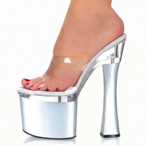 模特走秀鞋拖鞋款20CM粗跟防水台夜店性感超高跟鞋新娘礼服拍照鞋