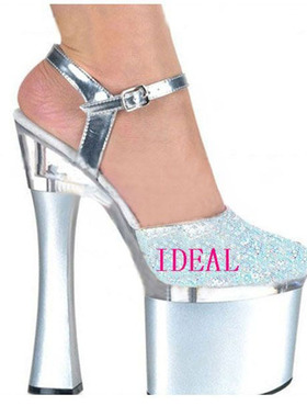 恨天高18/20CM超高跟演出鞋粗跟车模舞台女宴会夜店模特银色单鞋